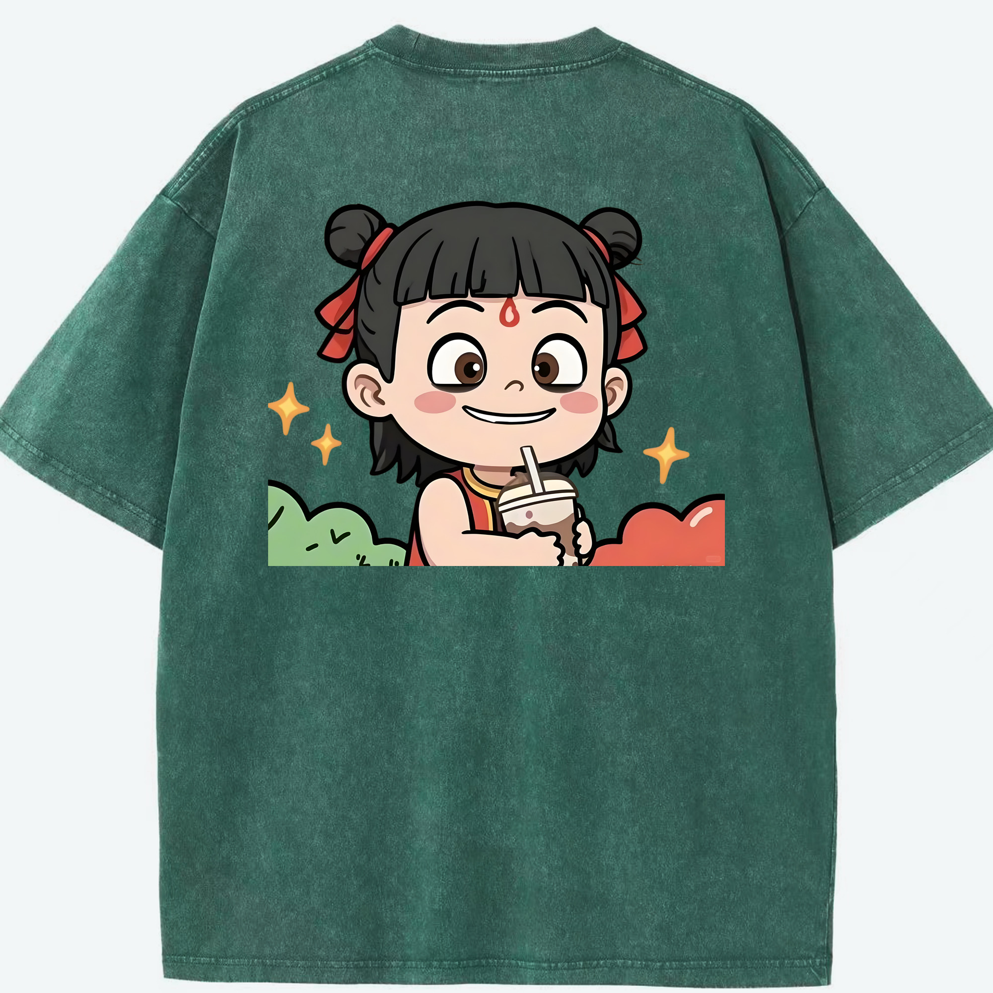 （画像用） Ne Zha 2 ナタ 魔童の大暴れ 綿100% ヴィンテージ風 半袖Tシャツ（背面プリント）